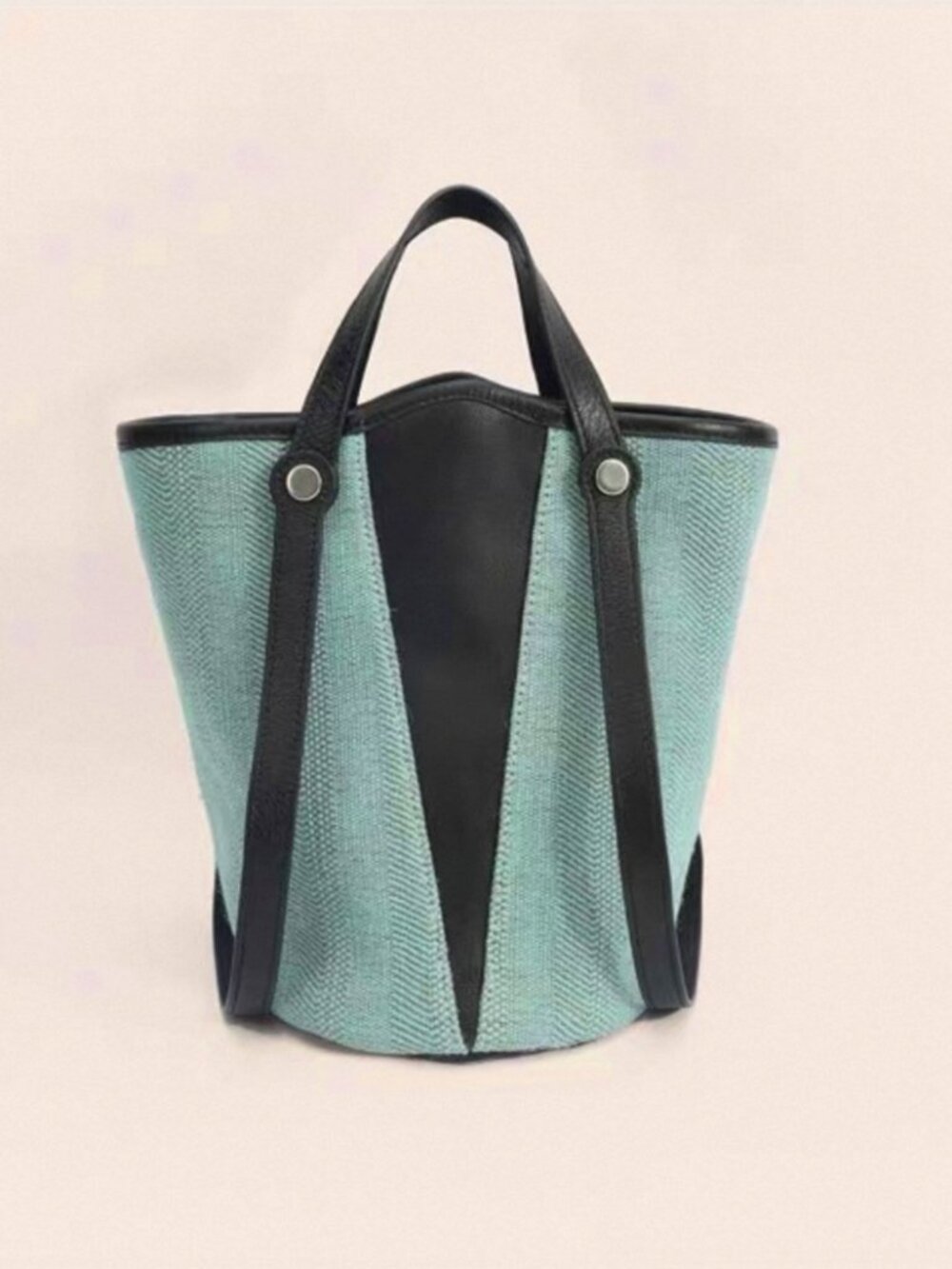NWT Stylish Teal & Black Bucket Tote Shoulder Purse Top handle Bag